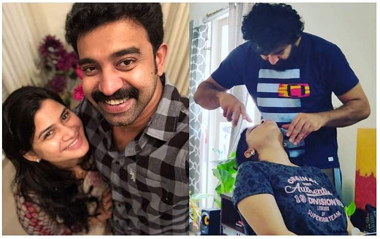 ഭാര്യയുടെ പുരികം ത്രെഡ് ചെയ്ത് സിജു; സ്വീറ്റ് കപ്പിൾസിനെ ഏറ്റെടുത്ത് താരങ്ങൾ, ചിത്രം 
