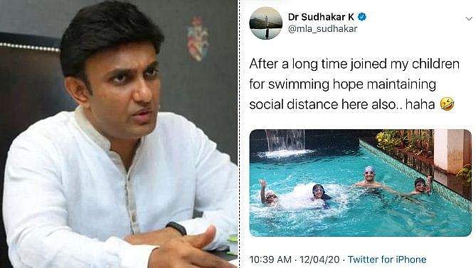മന്ത്രിക്കെന്ത് കൊറോണ; സ്വിമ്മിങ് പൂളിൽ നീന്തിത്തുടിച്ച് കർണാടകയിലെ കോവിഡ് ചുമതലയുള്ള മന്ത്രി; വിവാദം