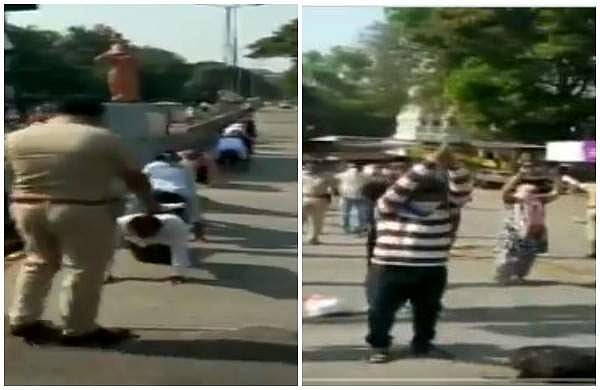 ലോക്ക്ഡൗണ്‍ ലംഘിച്ച് പ്രഭാത നടത്തം; നടുറോഡില്‍ യോഗ പരിശീലിപ്പിച്ച് പൊലീസ് (വീഡിയോ)