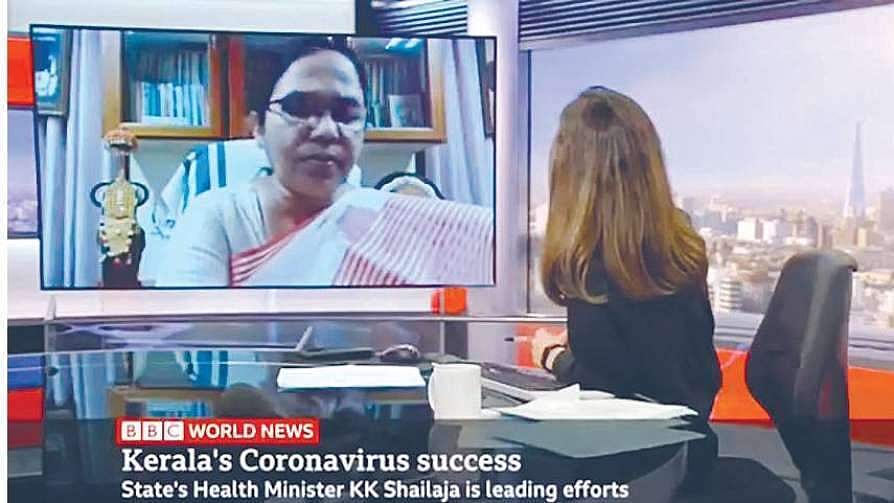 കോവിഡ് പ്രതിരോധത്തിലെ 'കേരള മോഡൽ' ; ബിബിസിയിൽ അതിഥിയായി മന്ത്രി ശൈലജ  ( വീഡിയോ)
