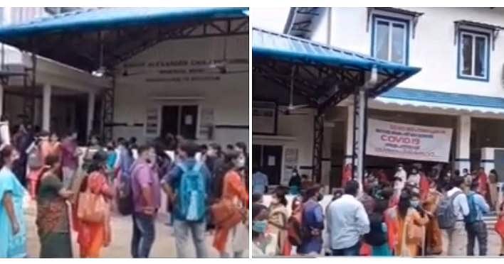 സാമൂഹിക അകലം പാലിക്കാതെ ഉദ്യോഗാര്‍ത്ഥികള്‍ ; കോവിഡ് നിയന്ത്രണം ലംഘിച്ച് കോവിഡ് ആശുപത്രിയില്‍ ഇന്റര്‍വ്യൂ ; കളക്ടറുടെ ഇടപെടല്‍