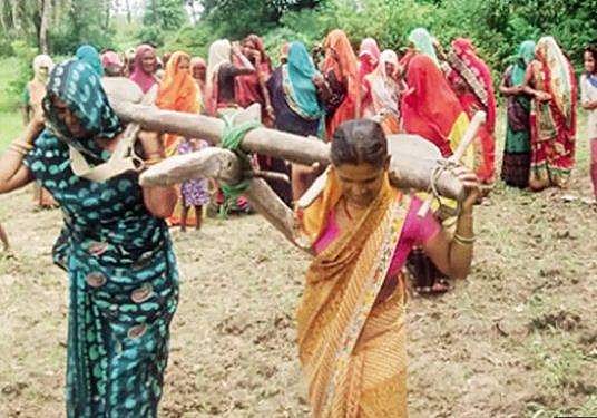 മഴ പെയ്യുന്നില്ല; ദൈവ പ്രീതിക്കായി കളയ്ക്ക് പകരം കലപ്പ വലിച്ച് സ്ത്രീകള്‍