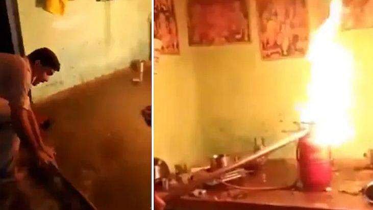 അടുക്കളയിലെ പാചകവാതക സിലിണ്ടറില്‍ നിന്ന് ആളിപടര്‍ന്ന് തീ, പരിഭ്രാന്തിയില്‍ വീട്ടുകാര്‍; പിന്നെ സംഭവിച്ചത് (വീഡിയോ)