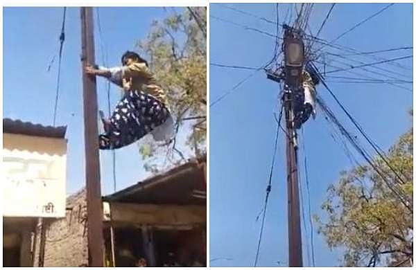 വേറെ ലെവല്!; വൈദ്യുതി പോസ്റ്റില് കയറി കേബിള് ശരിയാക്കി യുവതി (വീഡിയോ)