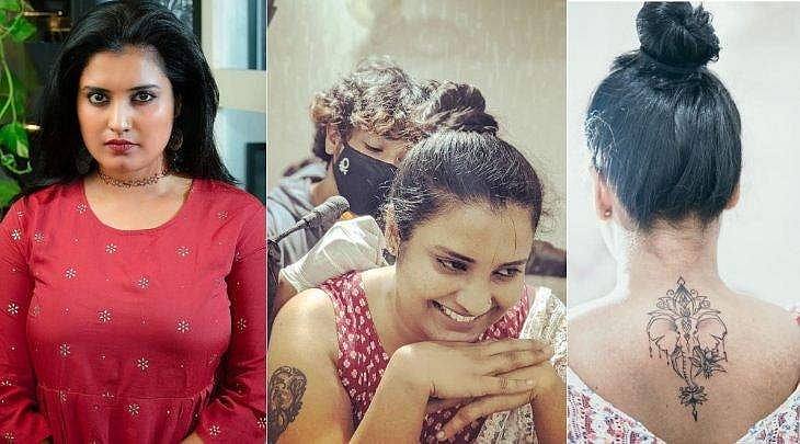 പിൻകഴുത്തിൽ കൊമ്പനെ പച്ചകുത്തി റോഷ്ന ആൻ റോയ്; ചിത്രങ്ങൾ