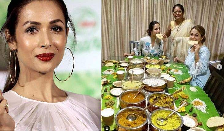 അവിയലും എരിശ്ശേരിയും ഒലനും എല്ലാം തയ്യാര്‍, കുടുംബത്തിനൊപ്പം ഓണമുണ്ട് മലൈക 