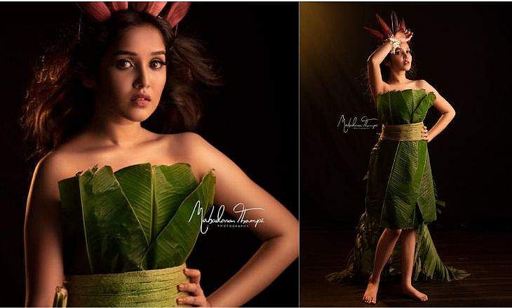 വാഴയില ഉടുപ്പിൽ സുന്ദരിയായി അനിഖ; വെറൈറ്റി ഫോട്ടോഷൂട്ട് വൈറൽ