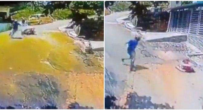 വാക്കര്‍ സഹിതം പിഞ്ചുകുഞ്ഞ് നിയന്ത്രണം വിട്ട് കുത്തനെ താഴേക്ക് ; ബൈക്ക് യാത്രക്കാരന്റെ അതിസാഹസികത രക്ഷയായി ( വീഡിയോ )