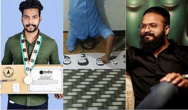 തലകീഴായി നിന്ന് വരച്ചത് ജയസൂര്യയുടെ ആറു ചിത്രങ്ങൾ, റെക്കോഡ്; ഫൈസലിന് ഇന്ത്യ ബുക്ക്‌സ് ഓഫ് റെക്കോഡ്‌സ്