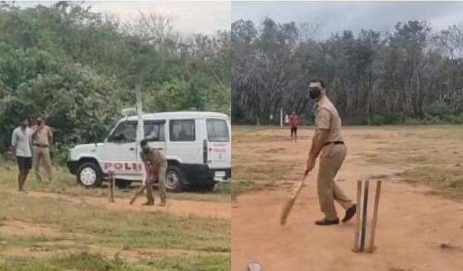 കേസന്വേഷണത്തിന് പോയ എസ്ഐ പിള്ളേരുടെ ക്രിക്കറ്റ് കണ്ട് വണ്ടി നിർത്തി, പിന്നെ അങ്കം ​ഗ്രൗണ്ടിൽ; വിഡിയോ