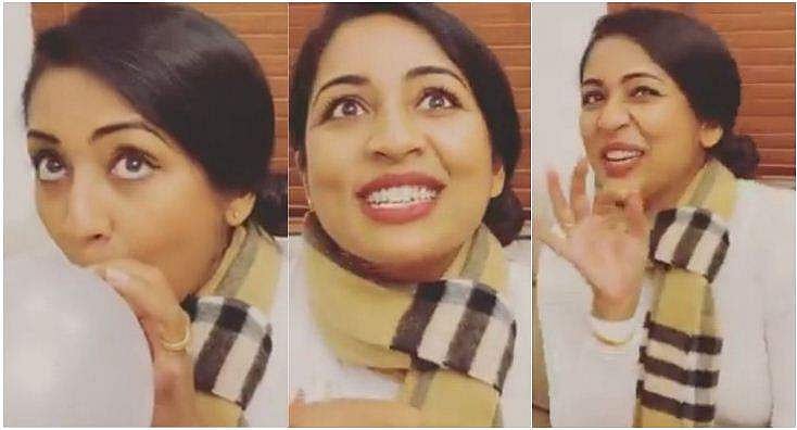 ബലൂണിന്റെ കാറ്റഴിച്ചുവിട്ടു, നവ്യയുടെ ശബ്ദം മാറി; വിഡിയോ വൈറൽ