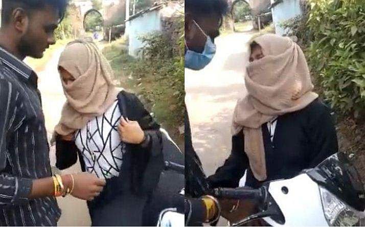 ഹിന്ദു യുവാവിനൊപ്പം സ്കൂട്ടറിൽ, യുവതിയെ വഴിയിൽ നിർത്തി ബുർഖ ഊരിച്ചു; വിഡിയോ വൈറൽ 