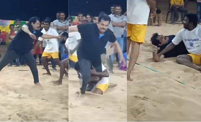 കബഡി കളിക്കാനിറങ്ങിയ മുകേഷിനെ കാലിൽ പിടിച്ച് വലിച്ചിട്ടു, ആവേശപ്പോരാട്ടം, വിഡിയോ