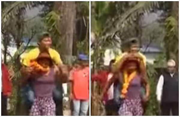 ഭര്ത്താക്കന്മാരെ തോളിലേറ്റി ഭാര്യമാരുടെ ഓട്ടം; വ്യത്യസ്ത മത്സരം (വീഡിയോ)