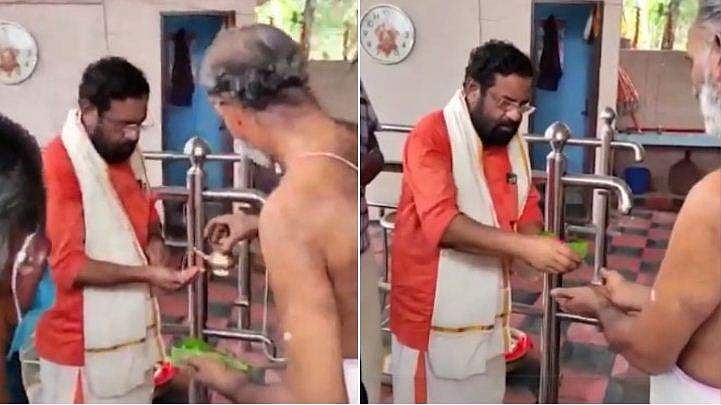 പ്രചാരണത്തിനിടെ ദേവീക്ഷേത്രത്തിലെത്തി, പ്രസാദവും വാങ്ങി കടകംപള്ളി സുരേന്ദ്രന്‍