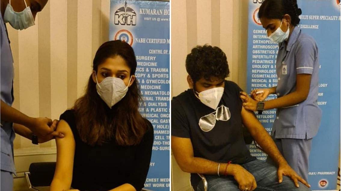 കോവിഡ് വാക്സിൻ സ്വീകരിച്ച് നയൻതാരയും വിഘ്നേഷും; ചിത്രം വൈറൽ
