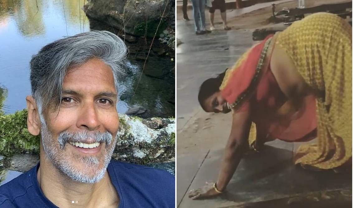 പത്ത് പുഷ്അപ്പ് എടുത്താൽ സെൽഫി തരാമെന്ന് മിലിന്ദ്; നടുറോഡിൽ സാരിയുടുത്ത് പുഷ്അപ്പ് ചെയ്ത് ആരാധിക; വിഡിയോ വൈറൽ