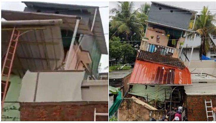 കനത്ത മഴയില്‍ കൊച്ചിയില്‍ ഇരുനില വീട് ചെരിഞ്ഞു ; തൊട്ടടുത്ത വീടിന് മുകളിലേക്ക് ; അമ്മയെയും മകളെയും രക്ഷപ്പെടുത്തി