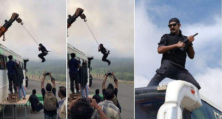 കൈലാഷിനെ വലിച്ചു പൊക്കിയിരുന്ന റോപ്പ് പൊട്ടി, വന്നിടിച്ചത് ബസിൽ; അപകടദൃശ്യം പുറത്തുവിട്ട് മിഷൻ സി സംവിധായകൻ