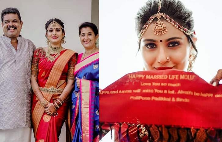 പല്ലുവിൽ തുന്നിച്ചേർത്തത് അവരുടെ മനസ്സ്; എലീനയുടെ വിവാഹസാരിയിലെ ആ സന്ദേശം, ചിത്രങ്ങൾ 