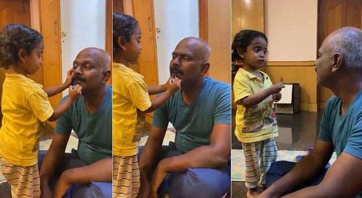 'ലിപ്സ്റ്റിക്ക് പോട്ടാൽ അപ്പ റൊമ്പ റൊമ്പ ക്യൂട്ടാകും'; ഐപിഎസ്സുകാരൻ അച്ഛന് മേക്കപ്പിട്ട് മകൾ ‌നില; ക്യൂട്ട് വിഡിയോ വൈറൽ 
