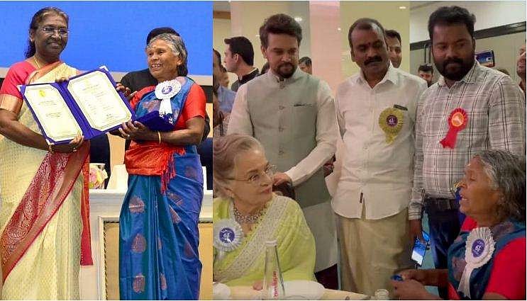 എഴുന്നേറ്റു നിന്ന് കയ്യടിച്ച് സദസ്, പുഞ്ചിരിയോടെ പുരസ്കാരം സ്വീകരിച്ച് നഞ്ചിയമ്മ; പാട്ടുപാടുന്ന വിഡിയോ പങ്കുവച്ച് മന്ത്രിയുടെ പ്രശംസ