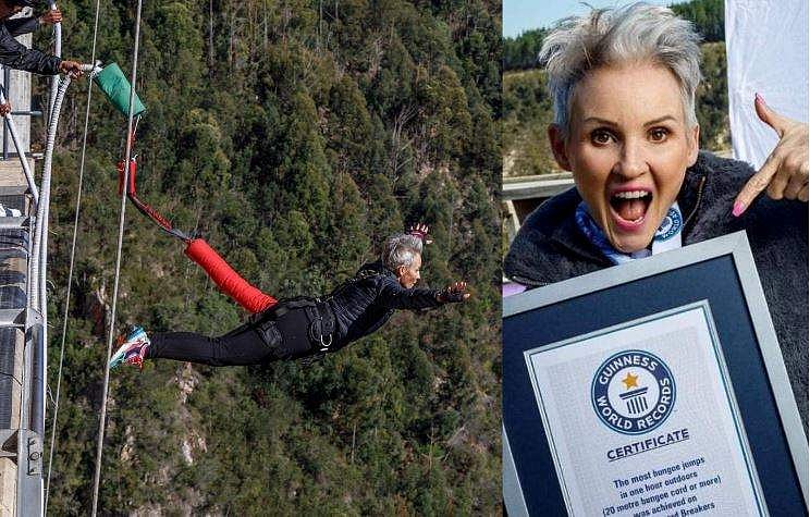 ഒരു മണിക്കൂറില്‍ 23 തവണ ബഞ്ചീ ജംപിംഗ്;ലോക റെക്കോര്‍ഡ് കുറിച്ച് 50കാരി 