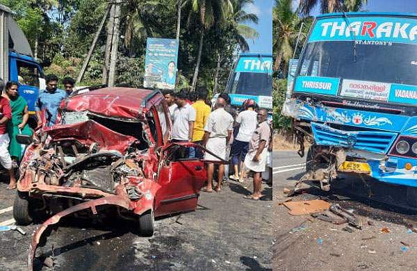 തൃശൂരില് ബസ്സും കാറും കൂട്ടിയിടിച്ച് ഒരു കുടുംബത്തിലെ നാലു പേര് മരിച്ചു