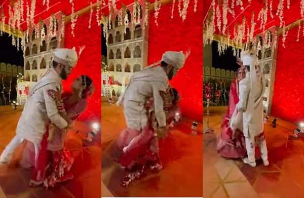 മണ്ഡപത്തില്‍ വച്ച് വധുവിനെ ഒറ്റകൈ കൊണ്ട് കറക്കി വരന്‍, ലഹങ്കയില്‍ ചവിട്ടി നേരെ നിലത്തേക്ക്; വിഡിയോ വൈറല്‍ 