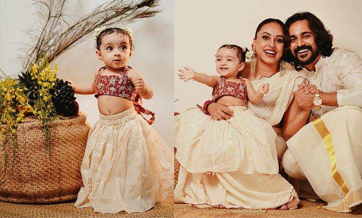 'ഞങ്ങളുടെ കുറുമ്പി പെണ്ണ്', പട്ടുപാവാടയും കുട്ടി ബ്ലൗസുമണിഞ്ഞ് നില; പേളിയുടെയും ശ്രീനിഷിന്റെയും വിഷു 
