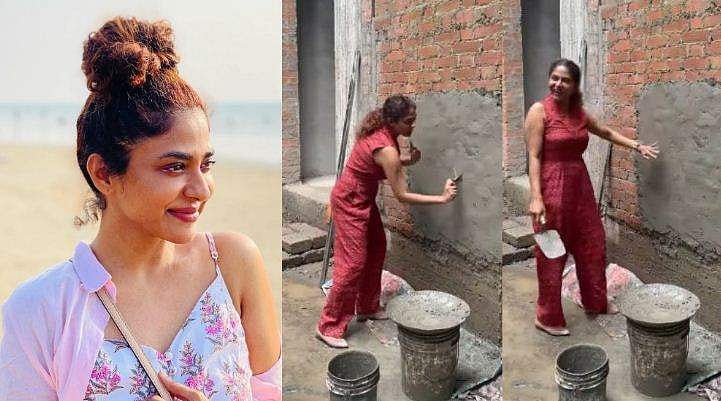'ശ്രദ്ധിച്ചു കാണണം', തേക്കേണ്ടത് എങ്ങനെയെന്ന് പണിക്കാർക്ക് ക്ലാസെടുത്ത് പൂർണിമ ഇന്ദ്രജിത്ത്; വിഡിയോ