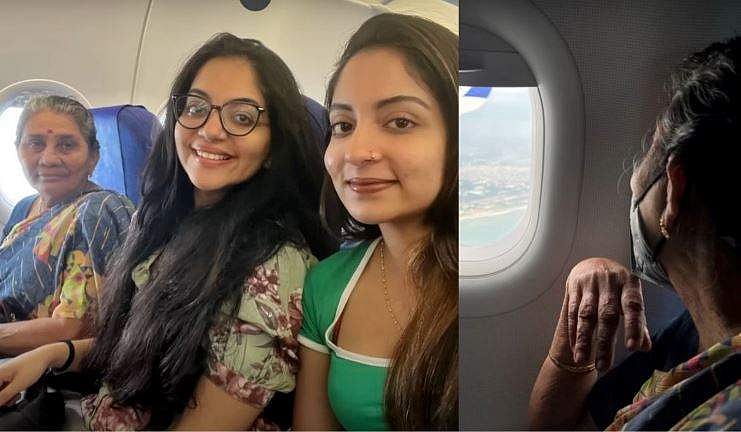 ആദ്യമായി വിമാനത്തിൽ പറന്ന് അപ്പച്ചി, സ്വപ്നം സഫലമാക്കി അഹാന; വിഡിയോ
