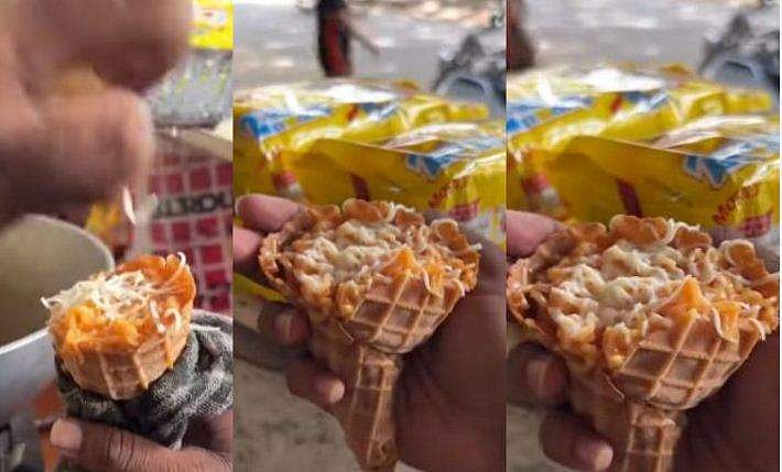 viral Instagram video of man making raspberry ice cream maggi