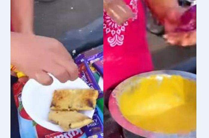 കവര്‍ തുറന്ന് ചോക്കലേറ്റ് പുറത്തെടുത്തു; മാവില്‍ മുക്കി പൊരിച്ചെടുത്തു, 'വേറിട്ട' പക്കോഡ- വീഡിയോ 
