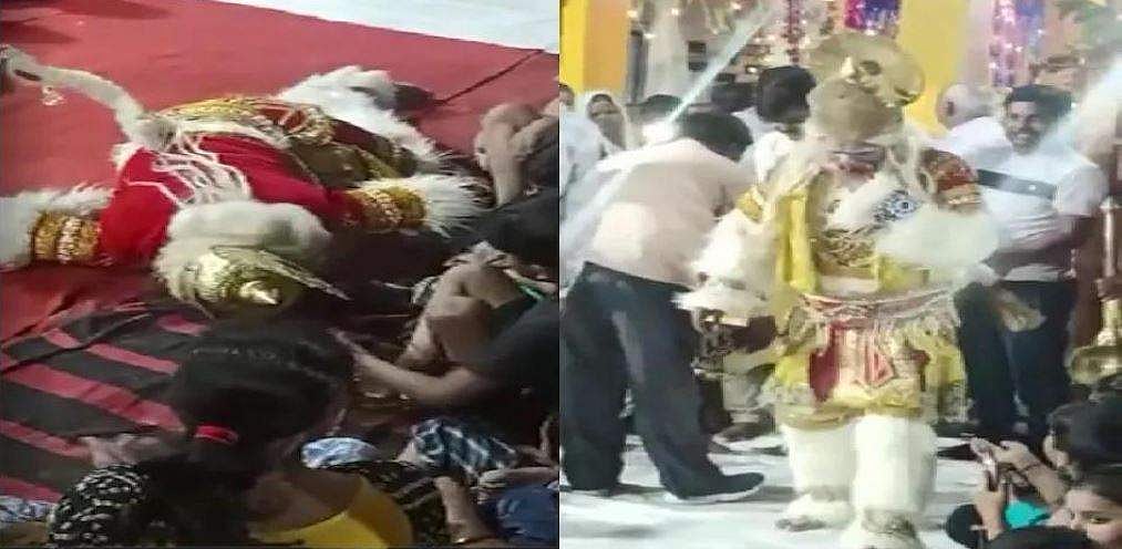 ഹനുമാന്‍ വേഷത്തില്‍ നൃത്തം ചെയ്യുന്നതിനിടെ കുഴഞ്ഞു വീണു; നടന് അരങ്ങില്‍ യാത്രാ മൊഴി (വീഡിയോ)