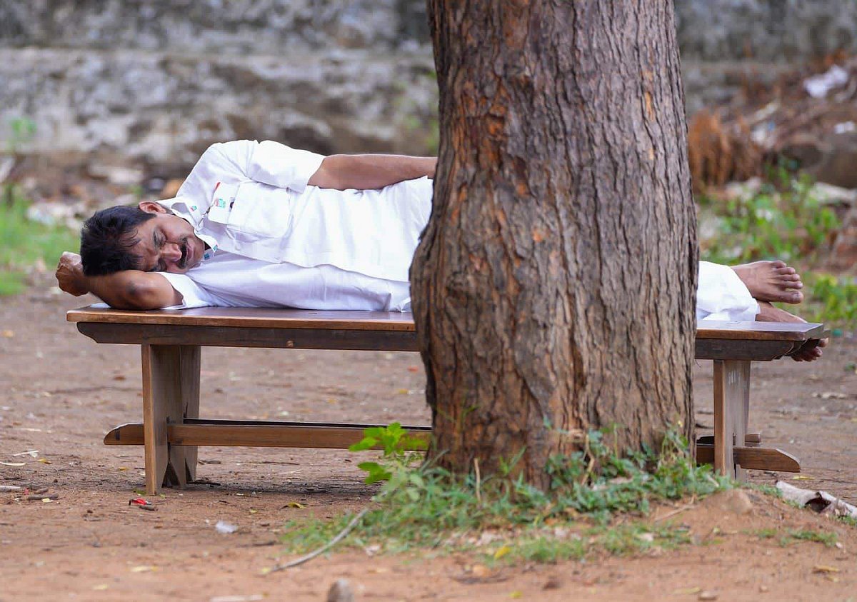 നടന്നു ക്ഷീണിച്ച് മരച്ചുവട്ടില്‍ വേണുഗോപാലിന്റെ മയക്കം; ചിത്രം വൈറല്‍