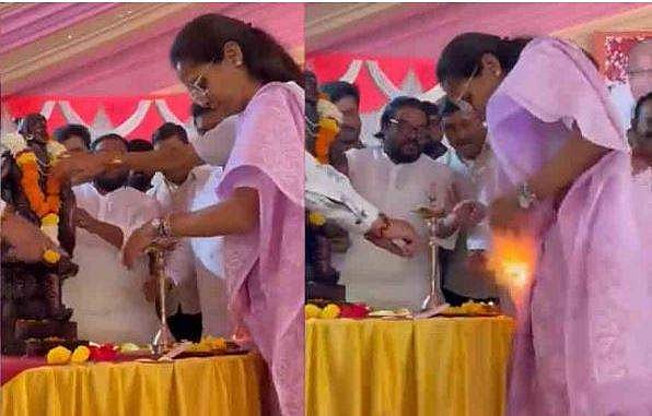 ഉദ്ഘാടനത്തിനിടെ സുപ്രിയ സുലെയുടെ സാരിയില്‍ തീപടര്‍ന്നു; വന്‍ അപകടം ഒഴിവായി (വീഡിയോ)