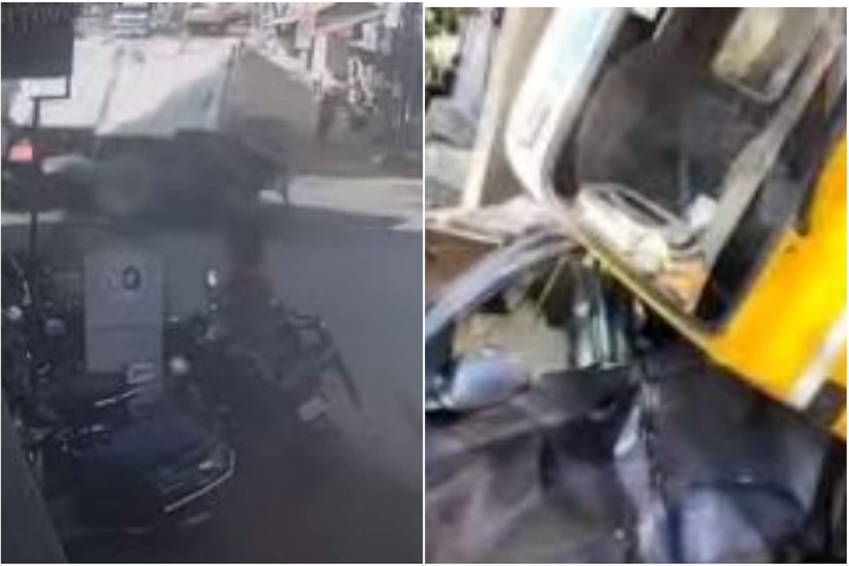 പാറയുമായി വന്ന ലോറി കാറിനു മുകളിലേക്ക് മറിഞ്ഞു; യാത്രക്കാര്‍ അത്ഭുതകരമായി രക്ഷപ്പെട്ടു
