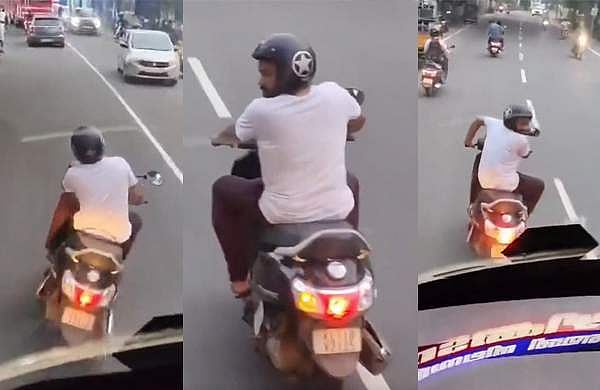 ബസ്സിന്റെ വഴി മുടക്കി സ്കൂട്ടർ യാത്രികന്റെ അഭ്യാസം; റോഡിൽ നിന്ന് പൊക്കി പൊലീസ്, കേസെടുത്തു