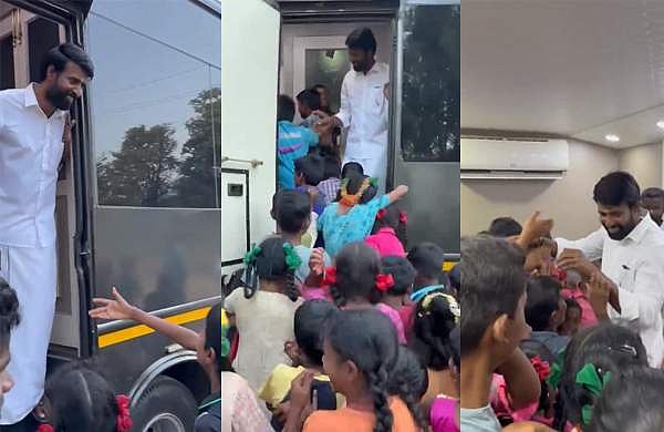 'ഞങ്ങളെ കാരവനിൽ കയറ്റുമോ?'; കുട്ടിക്കൂട്ടത്തിന്റെ ചോദ്യം, വിളിച്ചു കയറ്റി നടൻ സൂരി: വിഡിയോ
