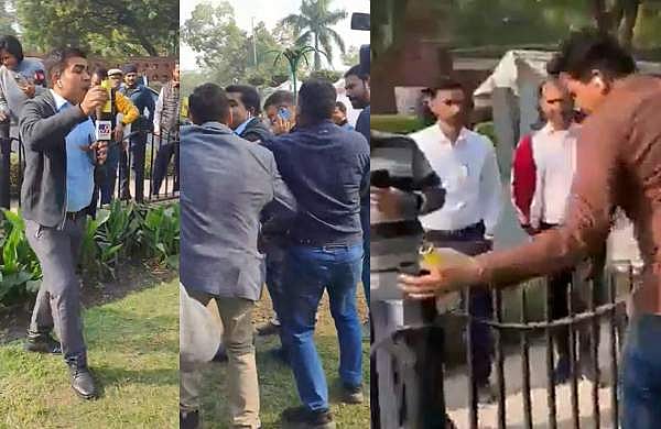 പാർലമെന്റിൽ പൊട്ടിച്ച 'ബോംബി'നായി റിപ്പോർട്ടർമാരുടെ പിടിവലി; വൈറൽ വിഡിയോ