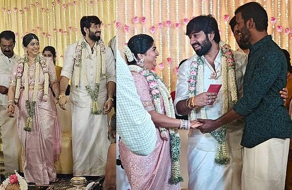 സംവിധായകൻ ആദിക് രവിചന്ദ്രനും പ്രഭുവിന്റെ മകൾ ഐശ്വര്യയും വിവാഹിതരായി; ചിത്രങ്ങൾ