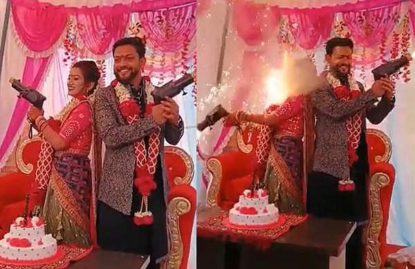 അതിരുകടന്ന ആഘോഷം, മുഖത്തേക്ക് തീ ആളിപ്പടർന്നു; വിവാഹ വേദിയിൽ നിന്നും പൂമാല വലിച്ചെറിഞ്ഞ് വധു