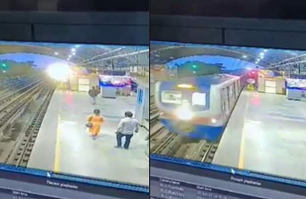 ഭാര്യയെ പൊക്കിയെടുത്ത് മെട്രോ ട്രെയിനിന് മുന്നിലേക്ക് ചാടി; ഒടുവില്‍ സംഭവിച്ചത്-  വീഡിയോ
