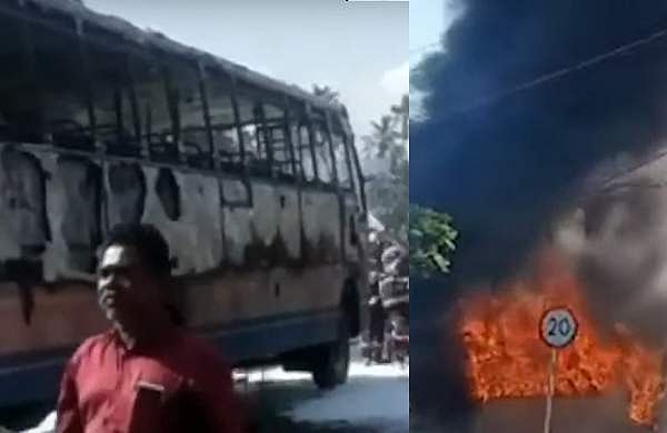 ഓടിക്കൊണ്ടിരിക്കെ തിരുവനന്തപുരത്ത് കെഎസ്ആര്‍ടിസി ബസിന് തീപിടിച്ചു; ഉള്‍ഭാഗം പൂര്‍ണമായി കത്തിനശിച്ചു