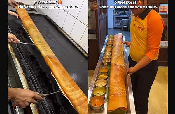 ആറടി നീളമുള്ള ഭീമന്‍ ദോശ! പ്ലേറ്റ് കാലിയാക്കുമോ? 11,000 രൂപ; ഫുഡ് ചലഞ്ച് വിഡിയോ 