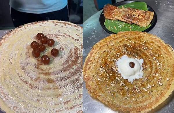 ദേ പിന്നേം വെറൈറ്റി ദോശ, ​ഇക്കുറി പരീക്ഷണത്തിന് ഗുലാബ് ജാമുനും ഐസ്‌ക്രീമും; വിഡിയോ