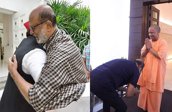 യോ​ഗിയുടെ കാൽ തൊട്ടുവണങ്ങി, അഖിലേഷിനെ ആലിം​ഗനം ചെയ്ത് രജനീകാന്ത്