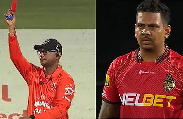 ക്രിക്കറ്റിലും റെഡ് കാര്‍ഡ്; ആദ്യ 'ഇര' സുനില്‍ നരെയ്ന്‍! (വീഡിയോ)