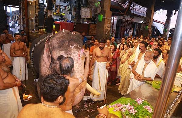 പത്തു ലക്ഷം രൂപ ദേവസ്വത്തില്‍ അടച്ചു; ഗുരുവായൂരില്‍ പ്രതീകാത്മകമായി ആനയെ നടയിരുത്തി